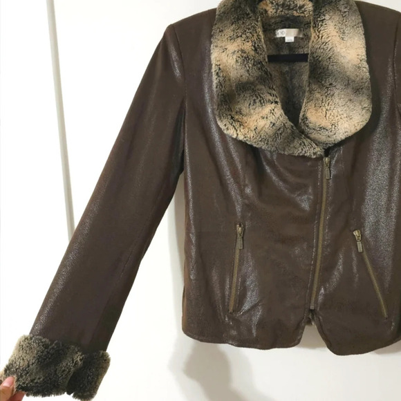 CLEO Brown Faux Leather Suede Jacket, Buttery Soft Faux Fur Lining & Cuffs, XS - Picture 6 of 16